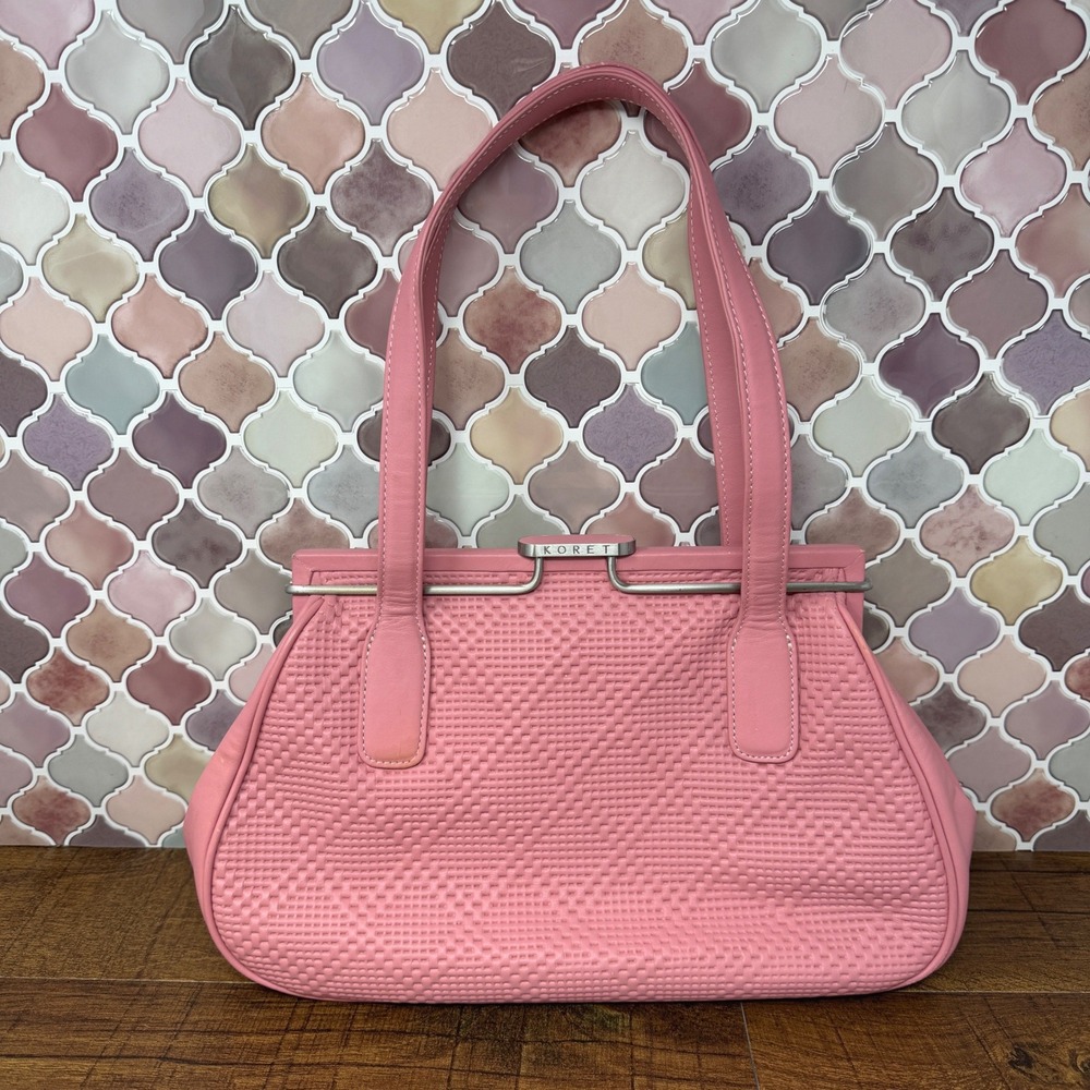 Koret Pink Lattice Leather Satchel & Matching Coin Purse Set